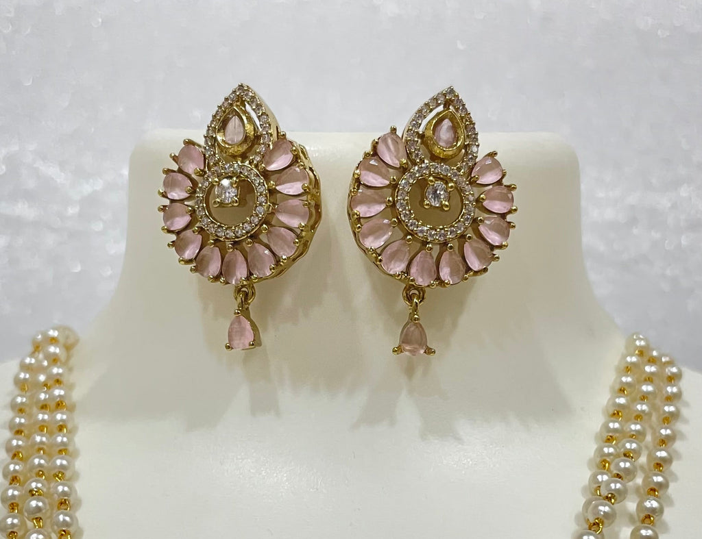 Leaf shaped AD Locket Set with Pearl strands L1103 1103