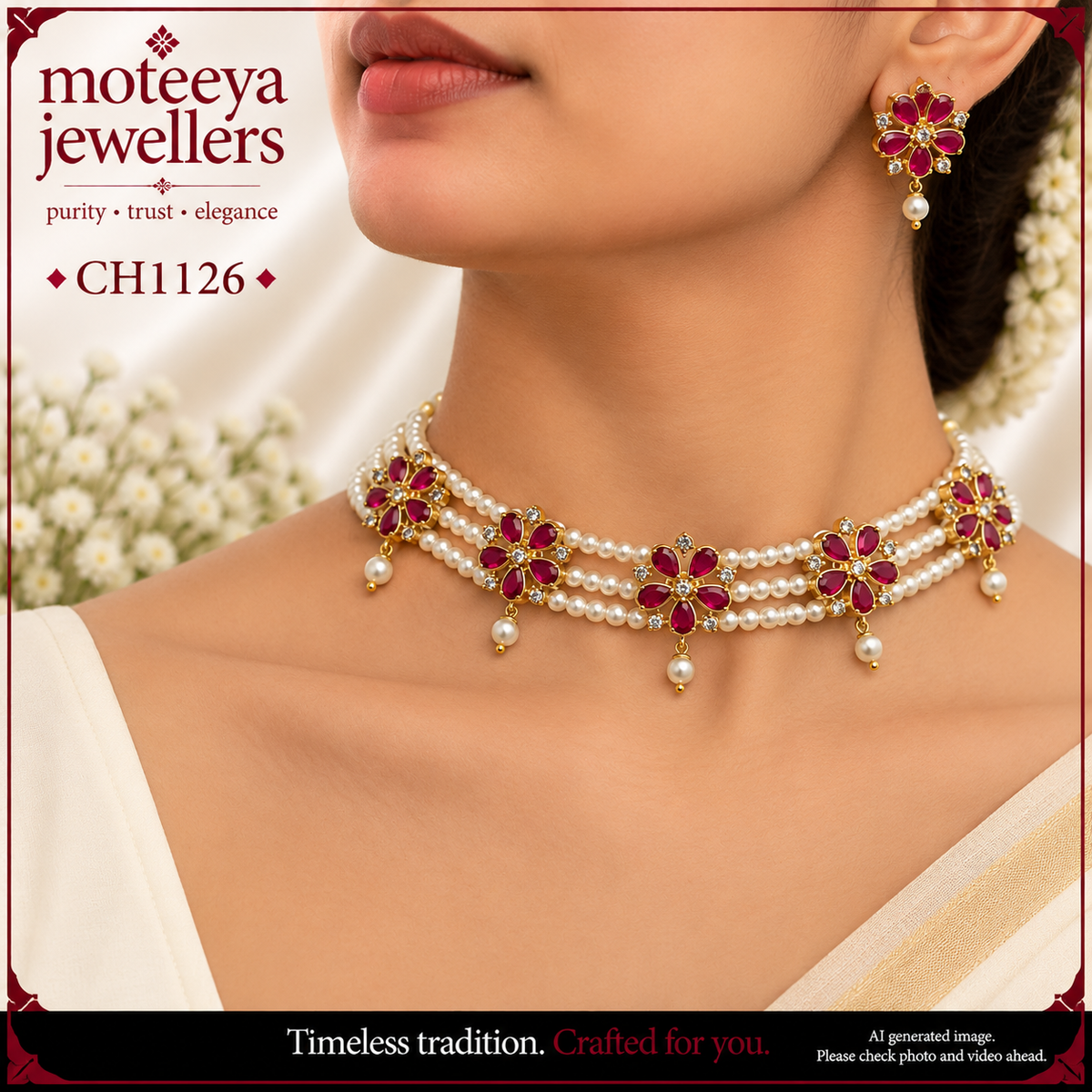 Red flower choker CH1126
