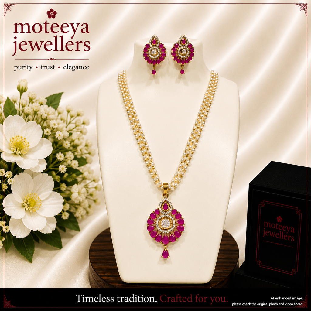 Leaf shaped AD Locket Set with Pearl strands L1103 1103