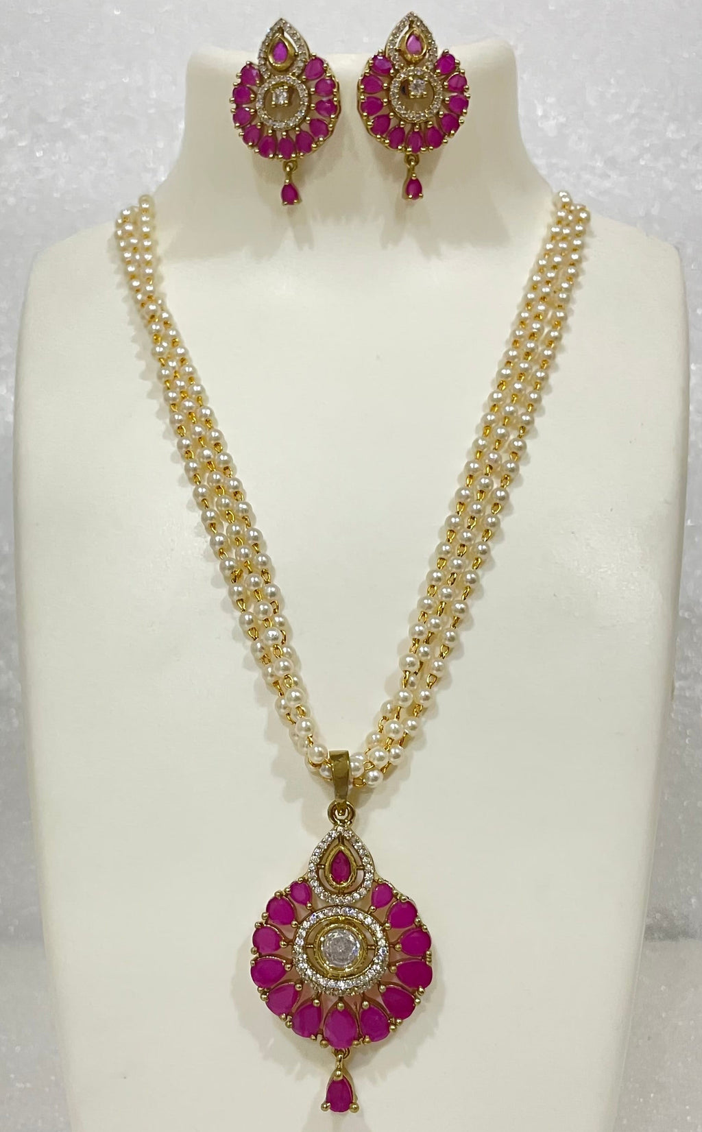 Leaf shaped AD Locket Set with Pearl strands L1103 1103