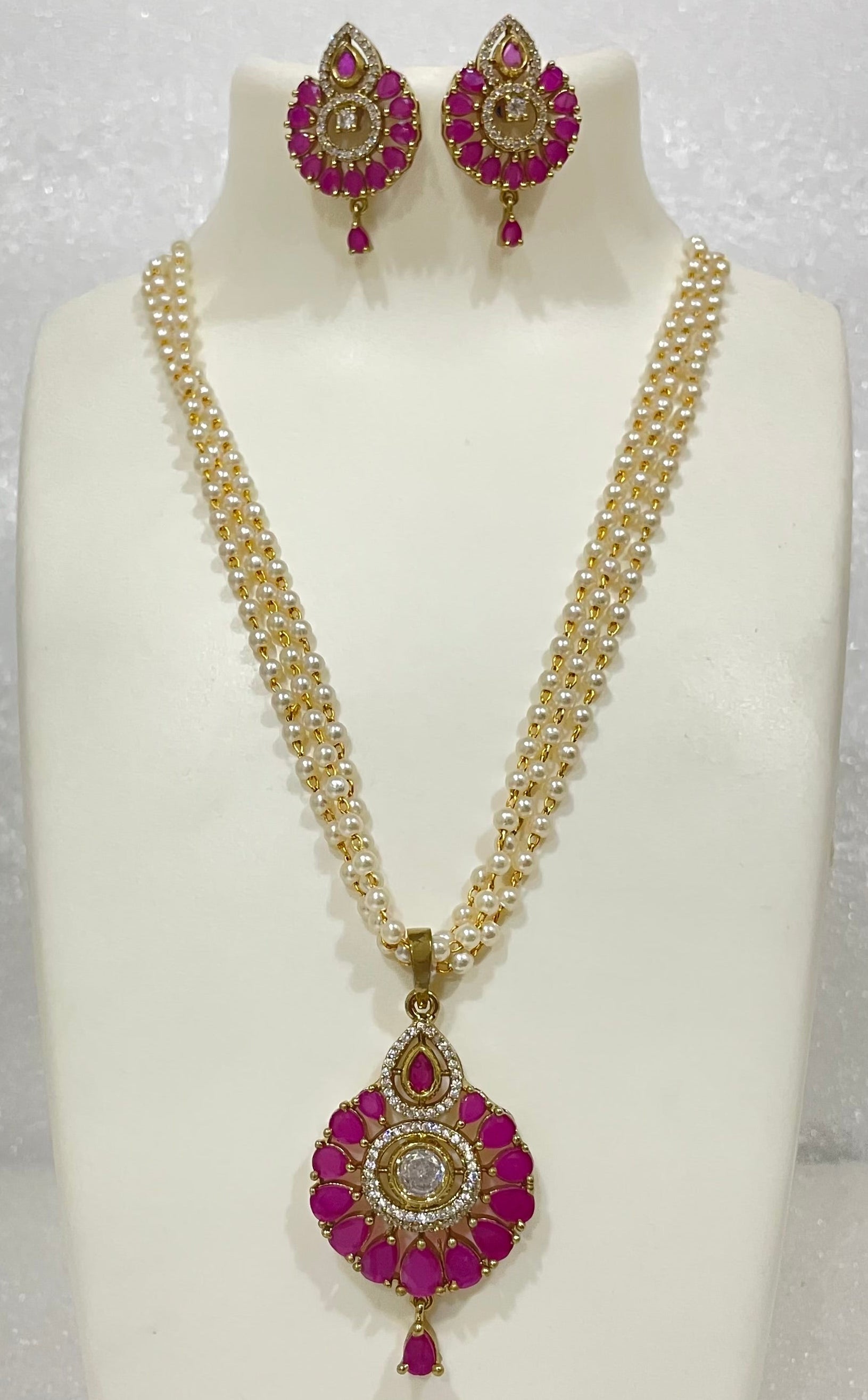 Leaf shaped AD Locket Set with Pearl strands L1103 1103