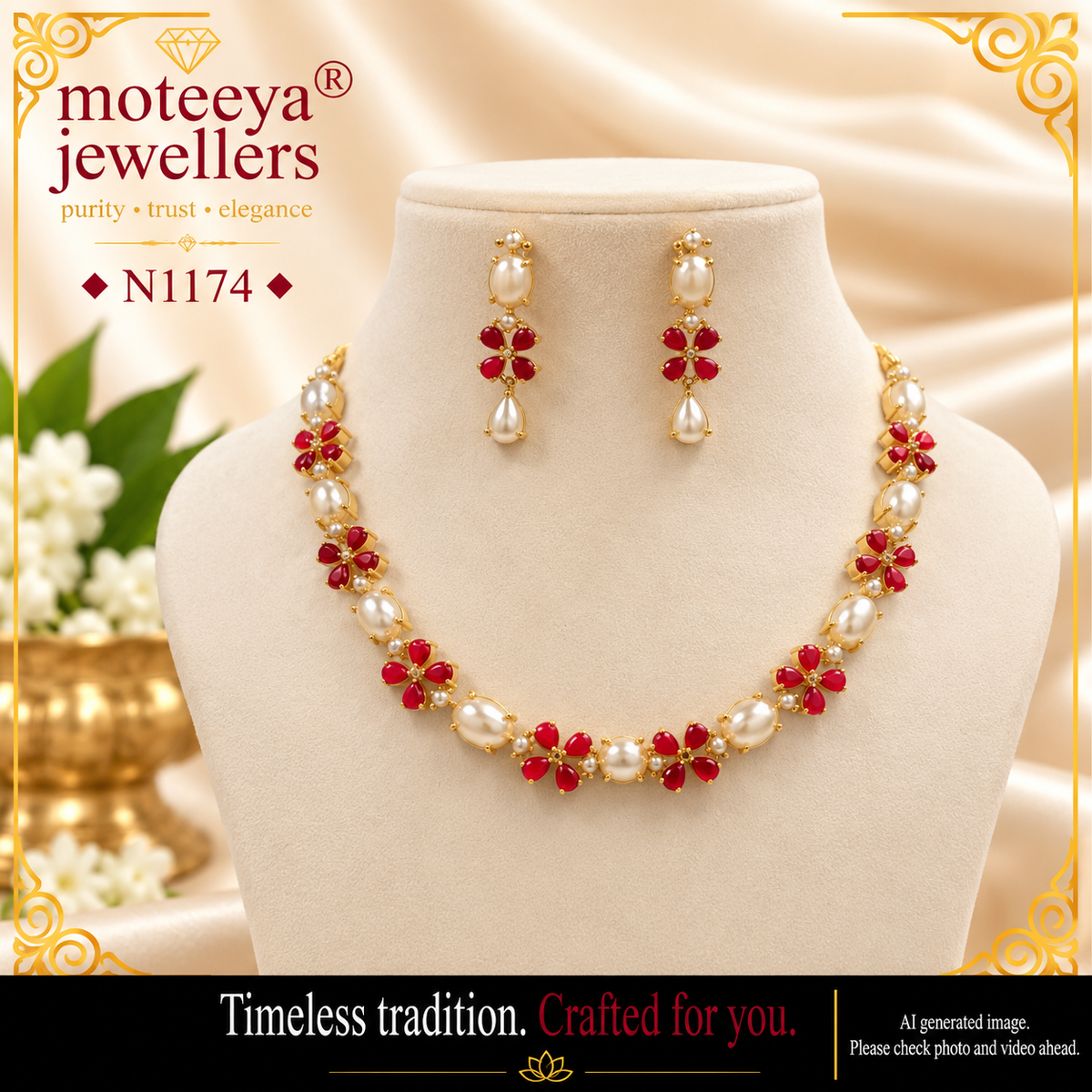 Chauphula pearl coral necklace N1174 1174