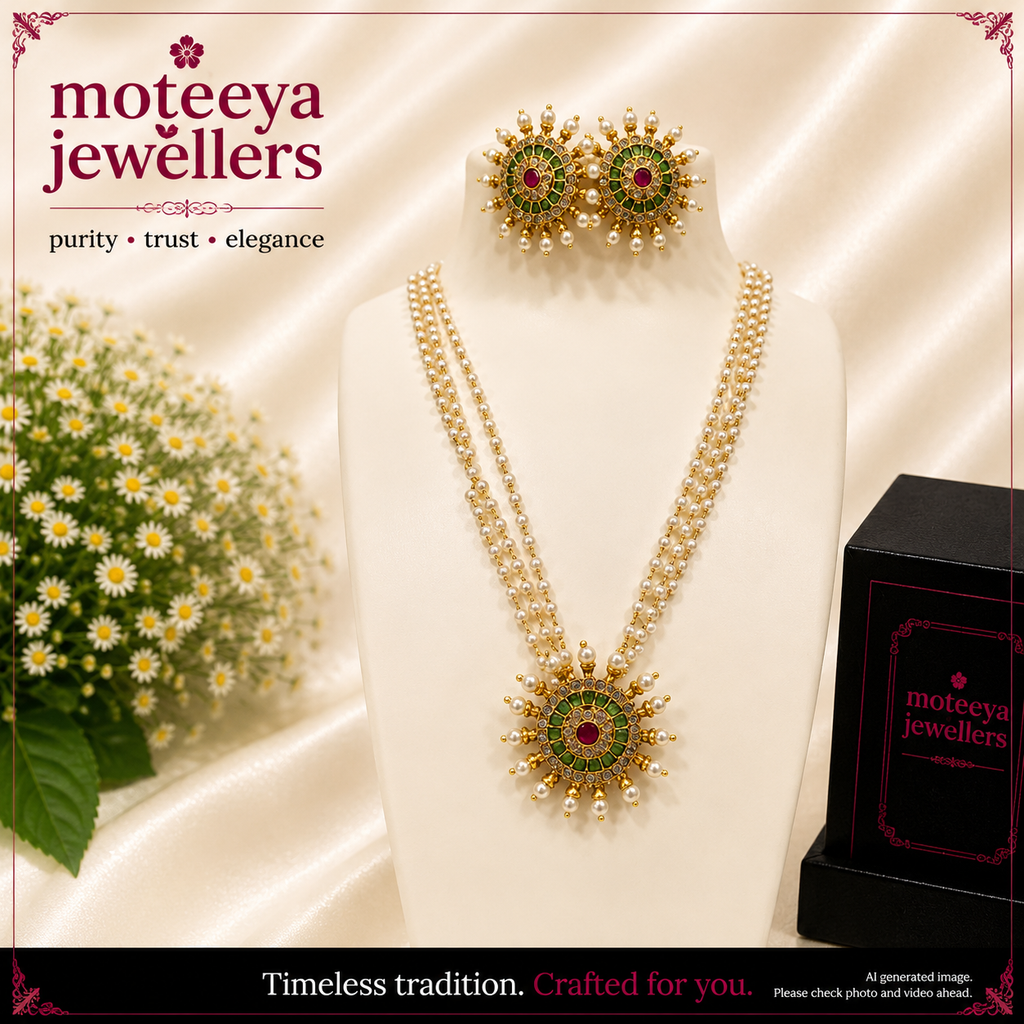 Red green Rathachakra Locket Set with 3 layered pearl strand  L1110 1110
