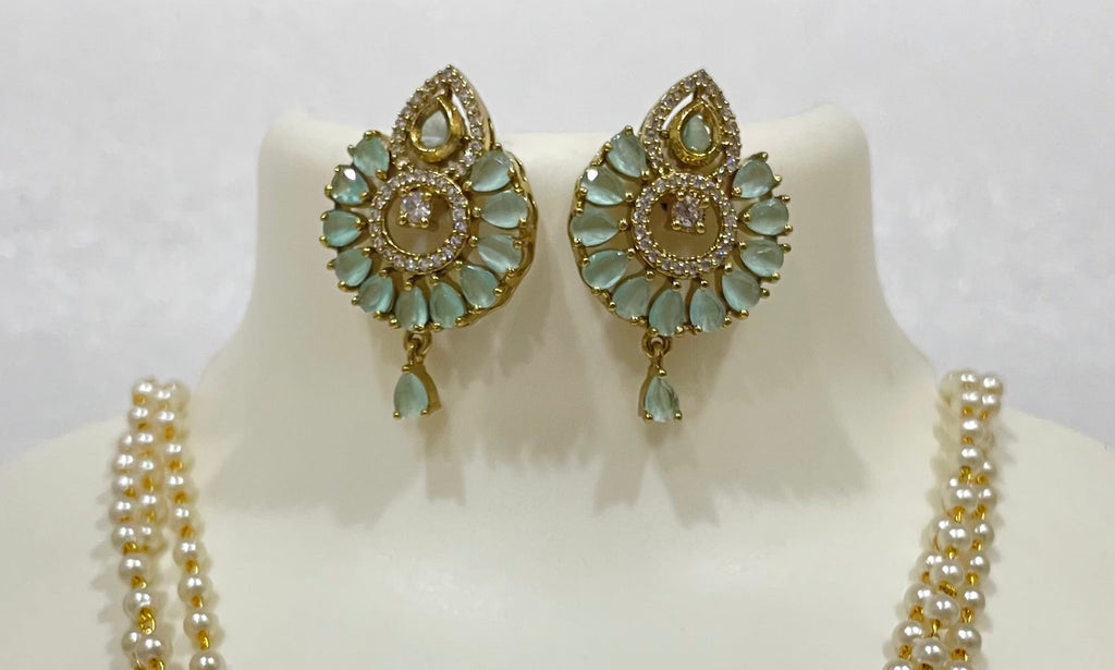 Leaf shaped AD Locket Set with Pearl strands L1103 1103