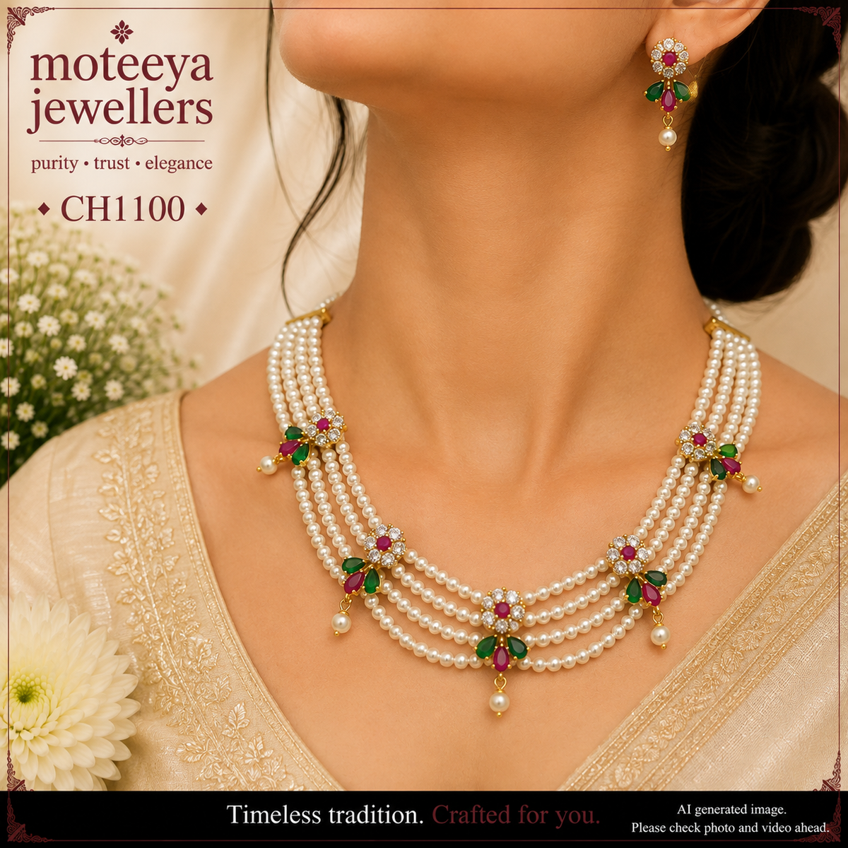 AD and pearl flower Choker CH1100