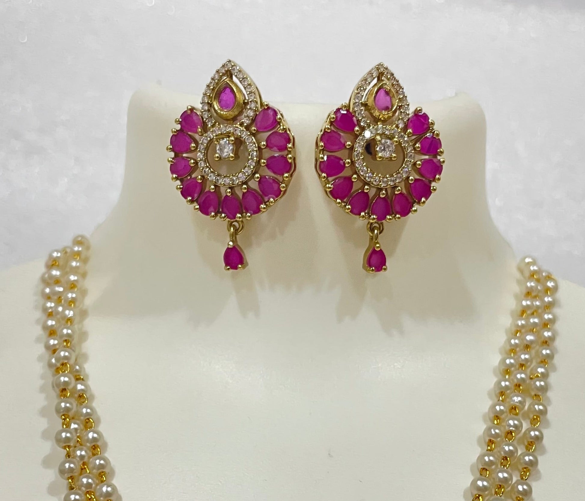 Leaf shaped AD Locket Set with Pearl strands L1103 1103