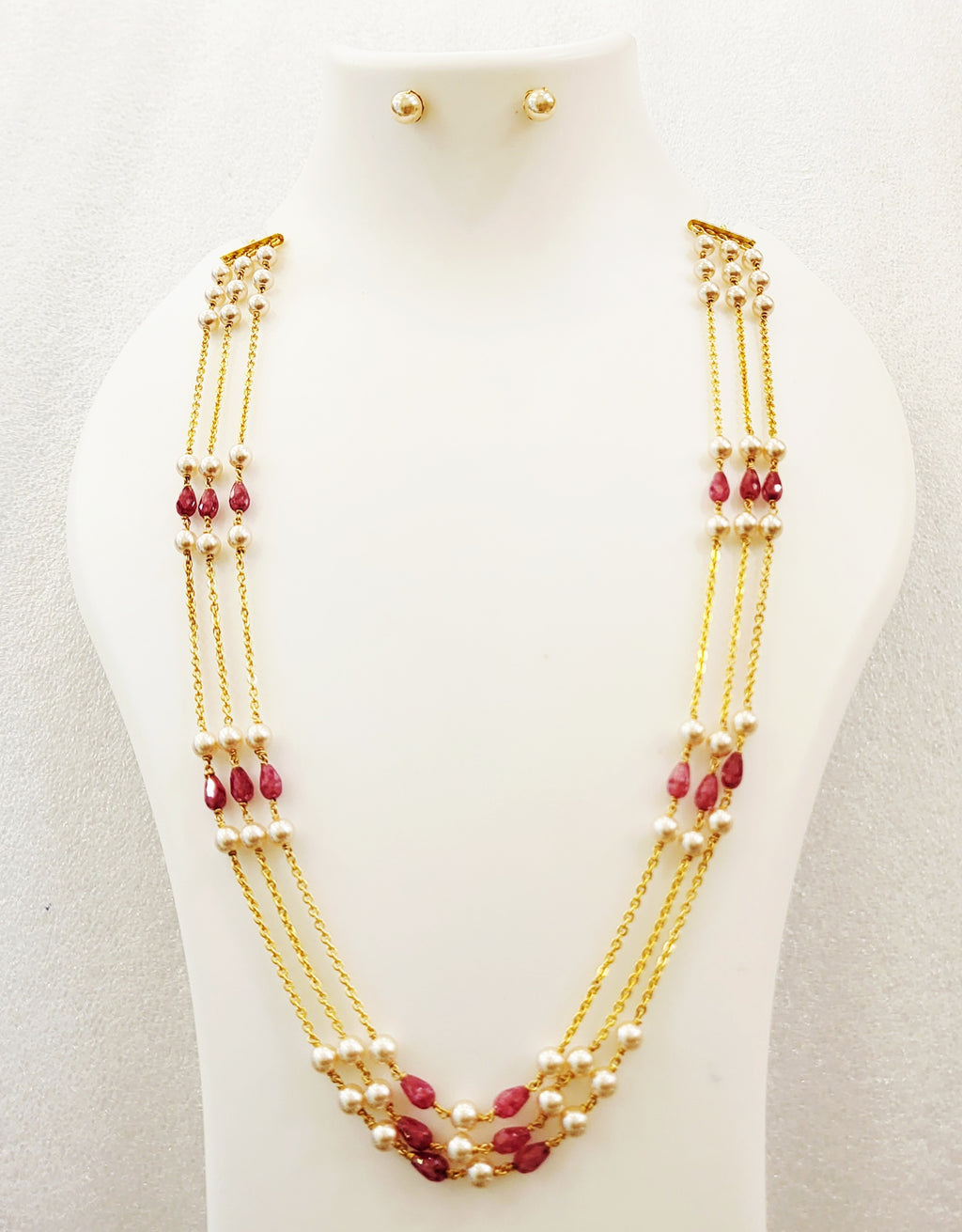 3 Layered Moti Ruby Colour Drops Ranihaar m424 424