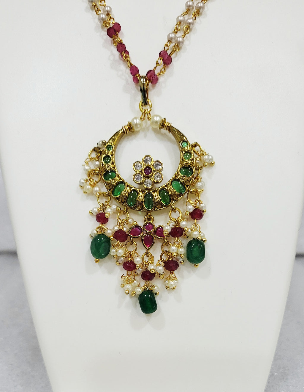 Chandrakor Red Green Ranihaar with Ghumti Earrings m632 632
