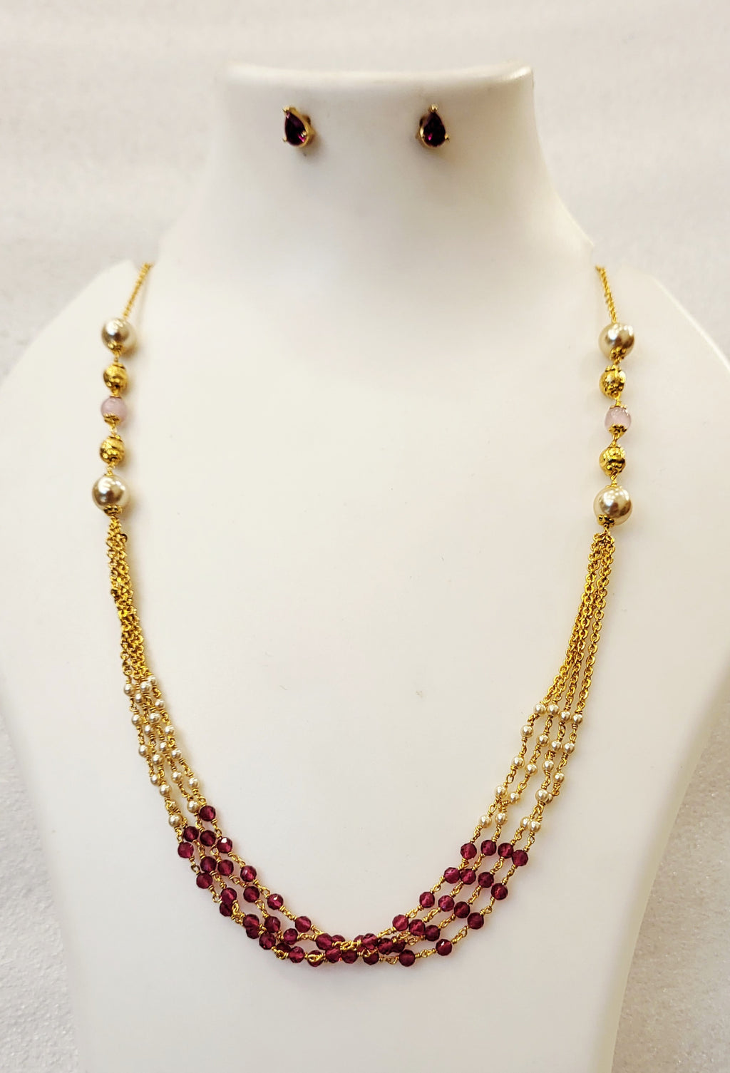 Pink Crystal Chain Necklace Set m618 618