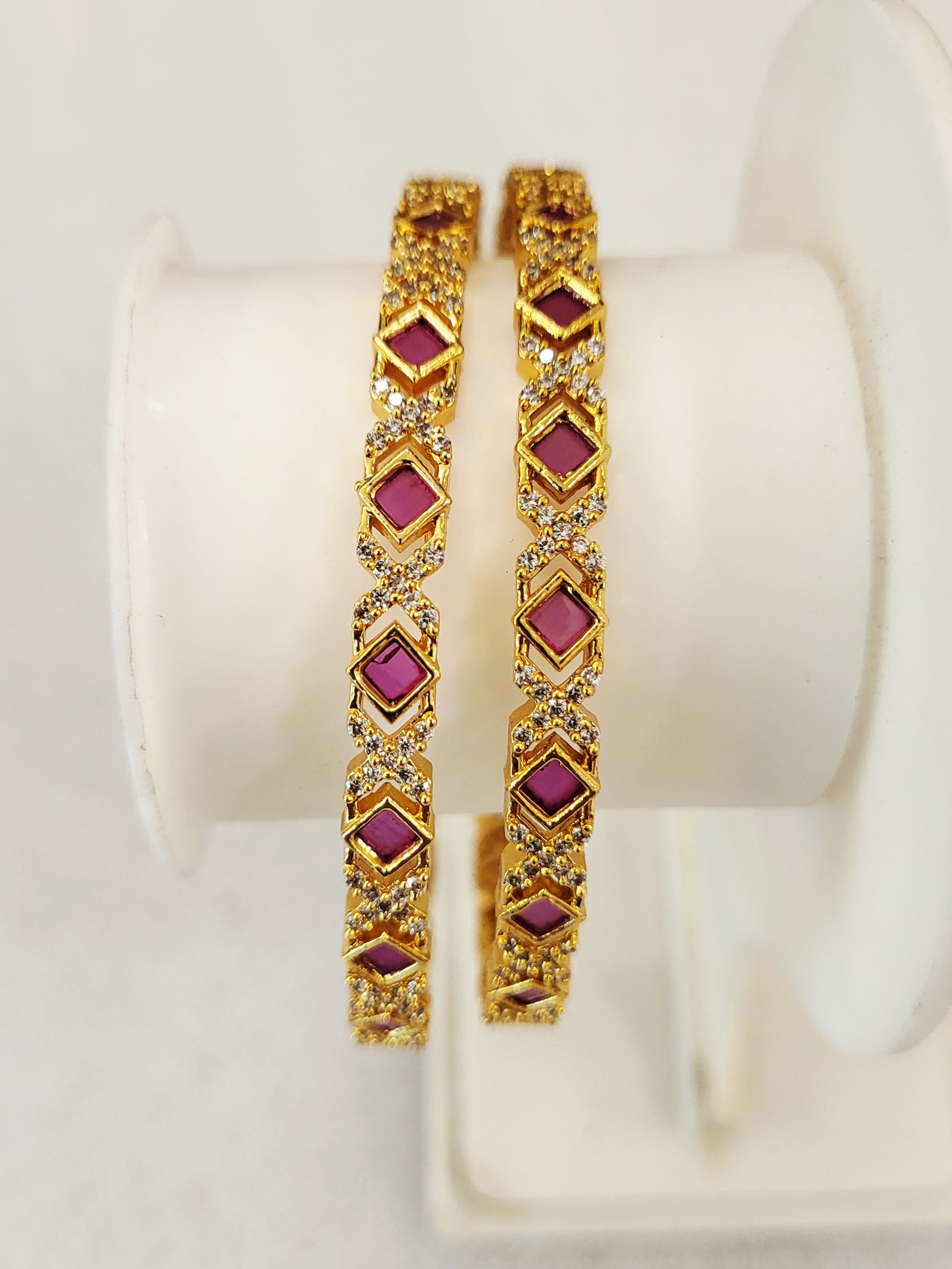 Ruby Pink Diamond Shape Bangles m651 651