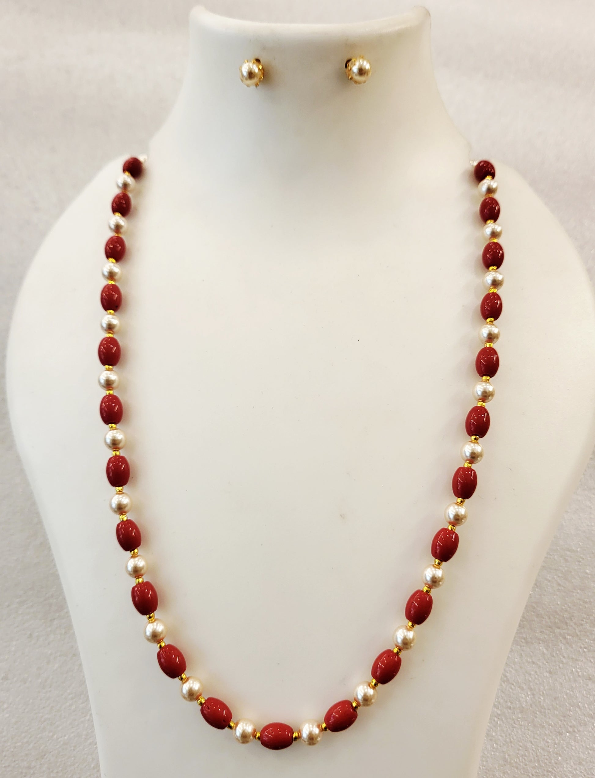 Coral Moti String Necklace Set m672