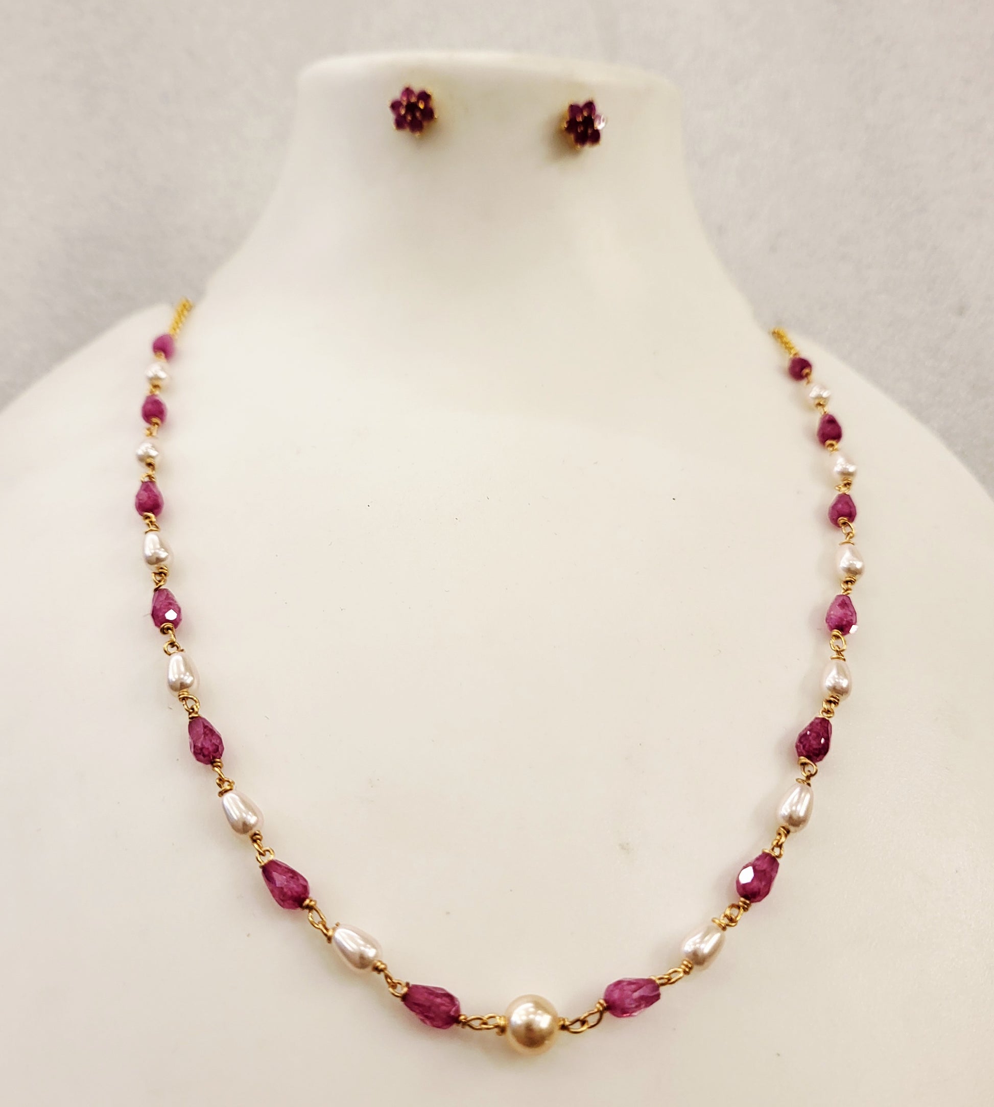 Moti Ruby Colour Drops Chain Necklace m718 718