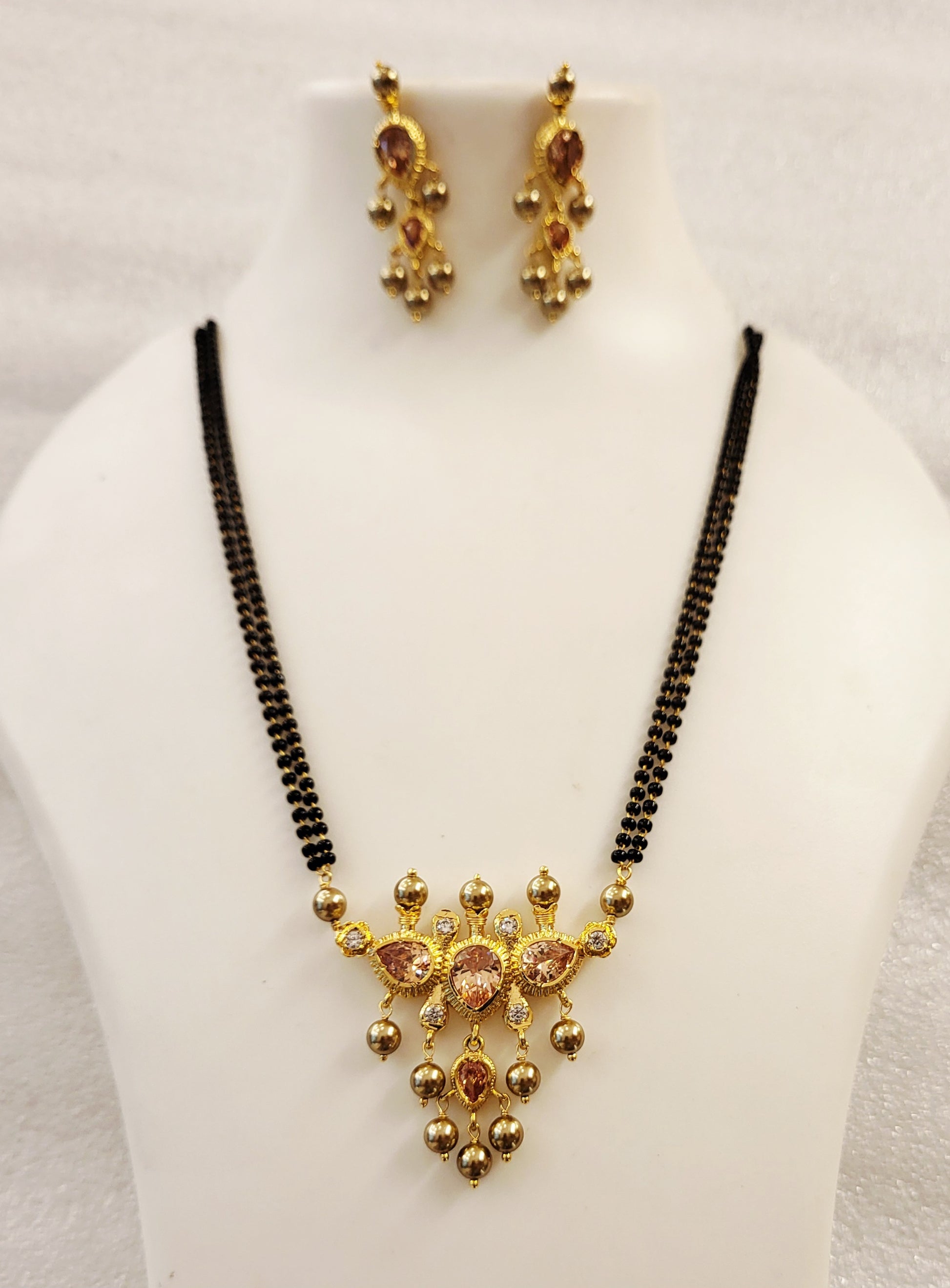 3 Leaf Yellow Sapphire/ Champagne Colour Tanmani Mangalsutra (26 Inch) m738 738