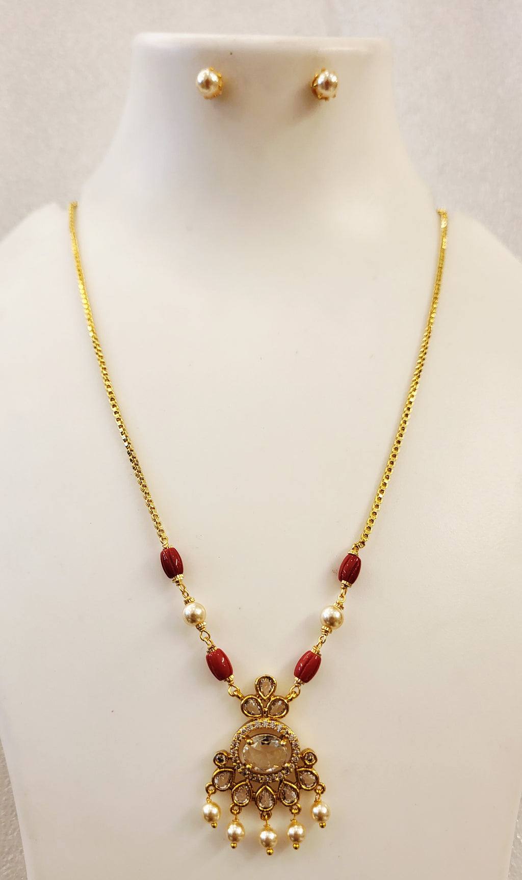 Oval Transparent AD Coral Moti Chain Set m736 736