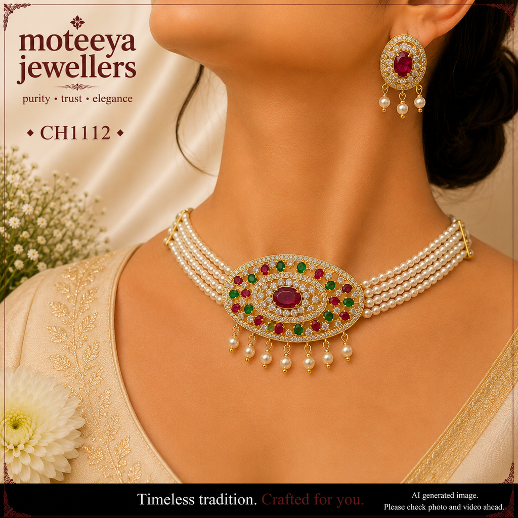 AD and pearl oval Choker CH1112