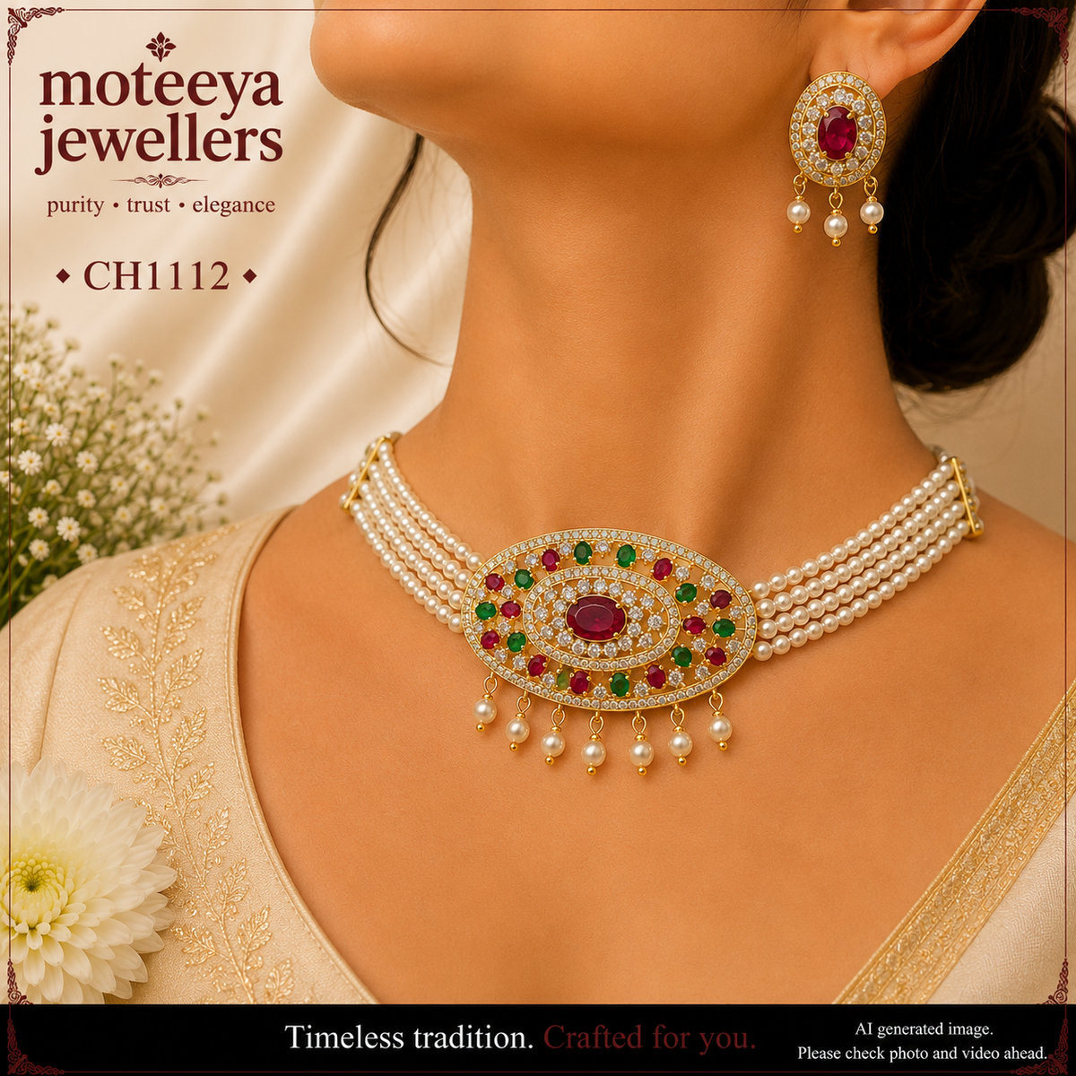 AD and pearl oval Choker CH1112