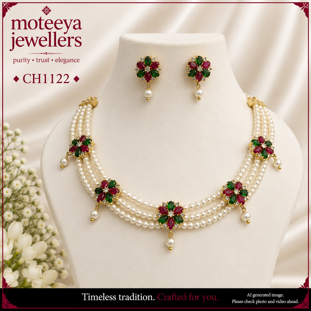 AD and pearl flower Choker CH1122
