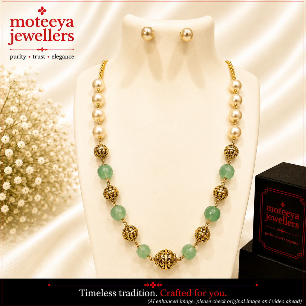 Chain Necklace with moti and beads N1118 1118