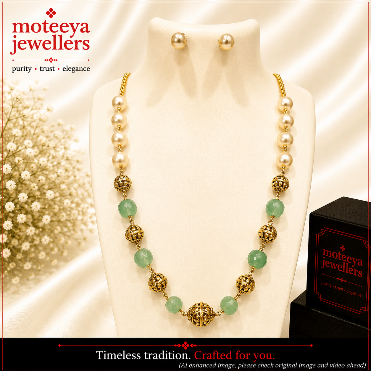 Chain Necklace with moti and beads N1118 1118