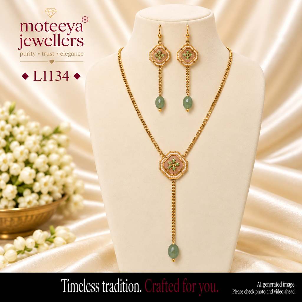 Pink stone chain necklace L1134 1134
