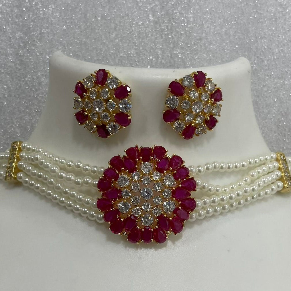 AD and Pearl Flower petal Choker CH1107