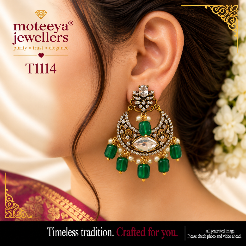 Green and white chandbaali T1114 1114