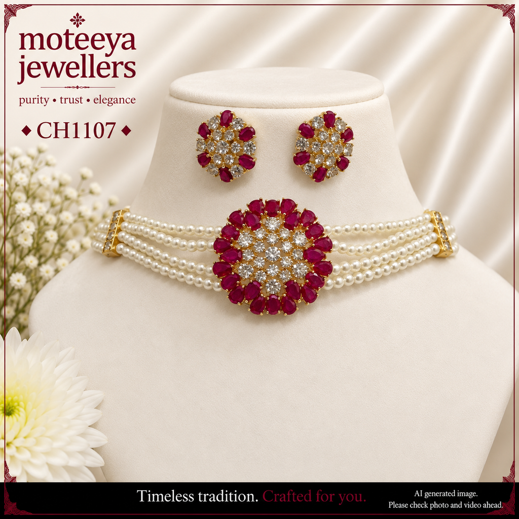 AD and Pearl Flower petal Choker CH1107