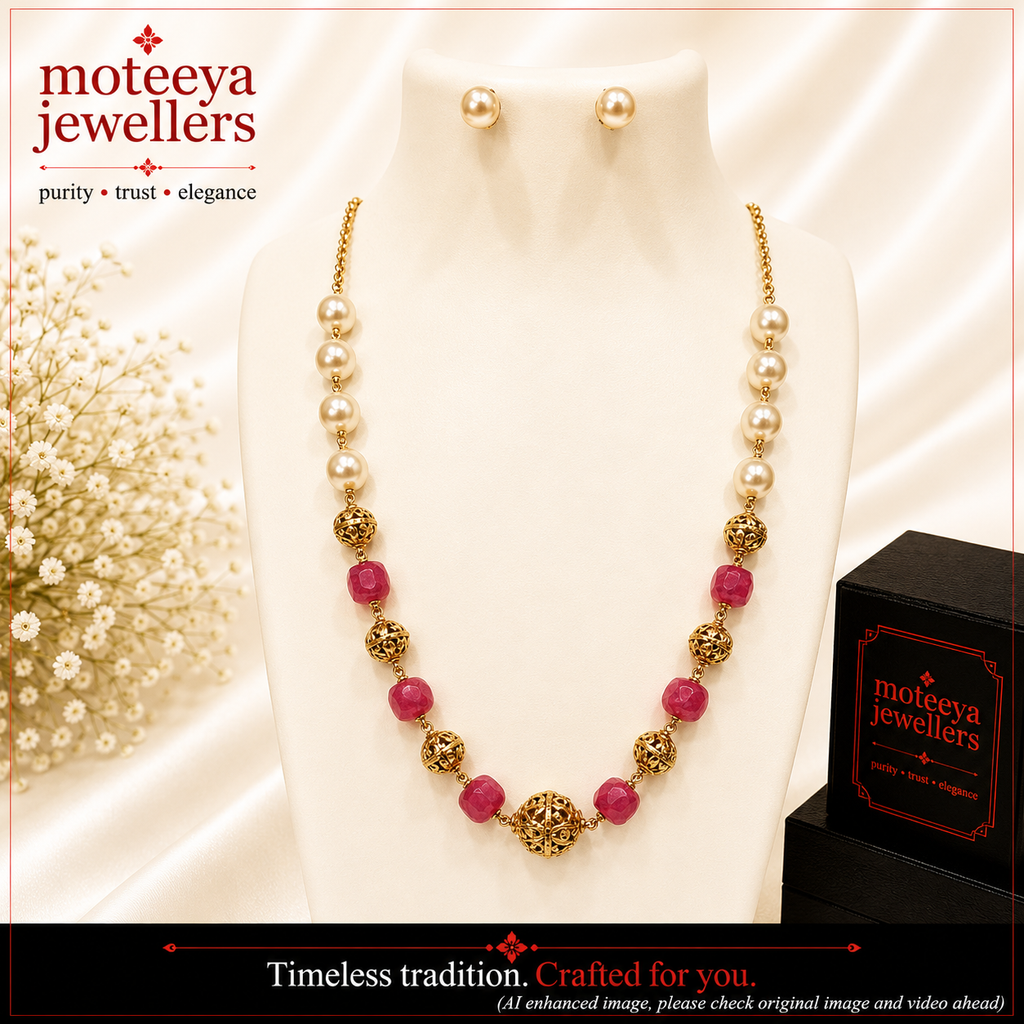 Chain Necklace with moti and beads N1118 1118