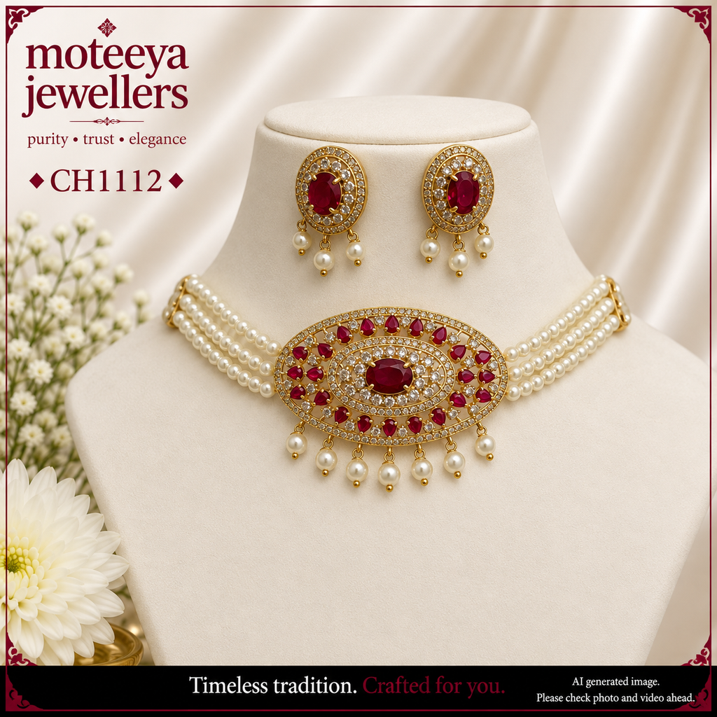 AD and pearl oval Choker CH1112