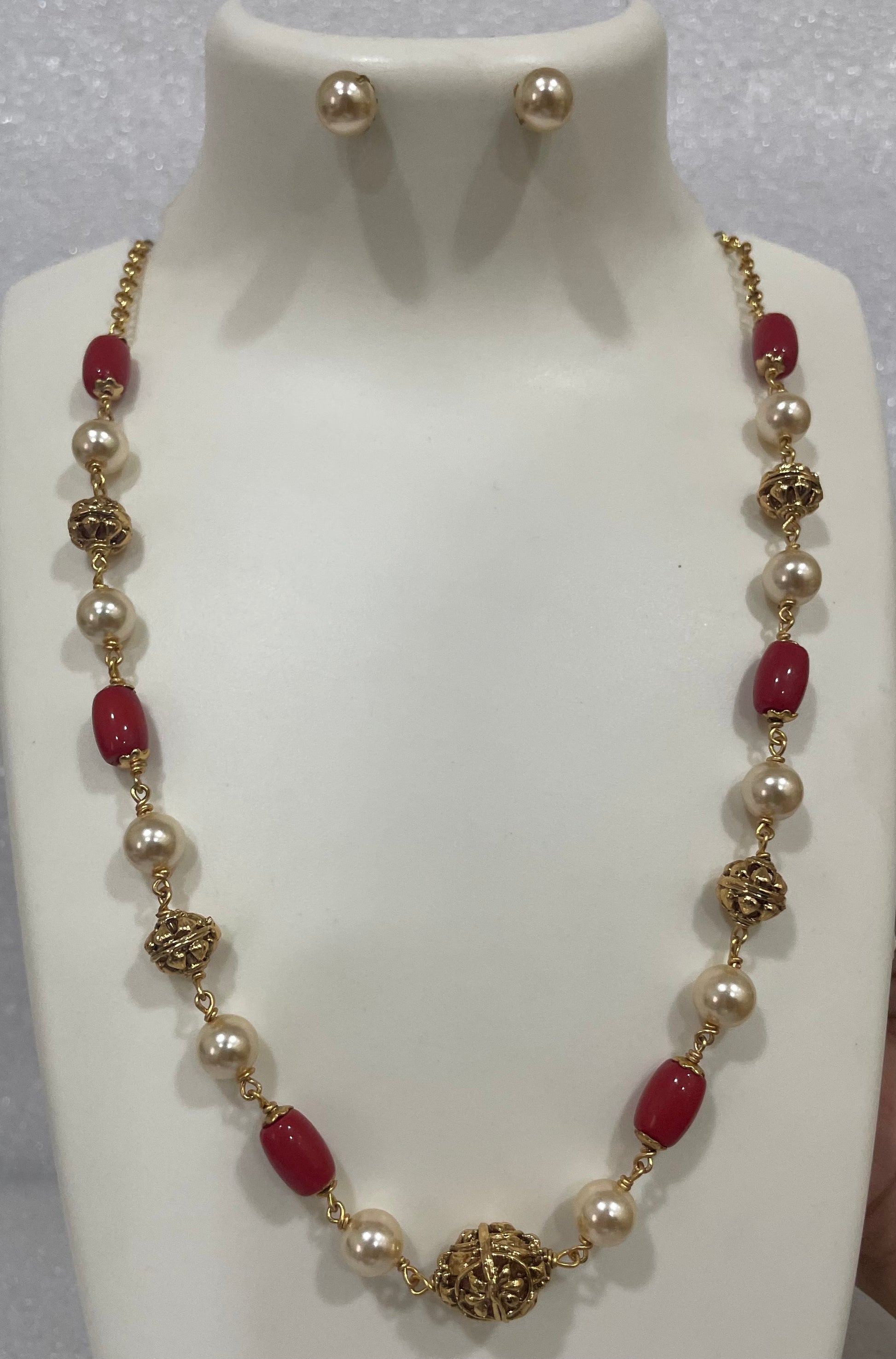 Coral beads and moti necklace N1122 1122