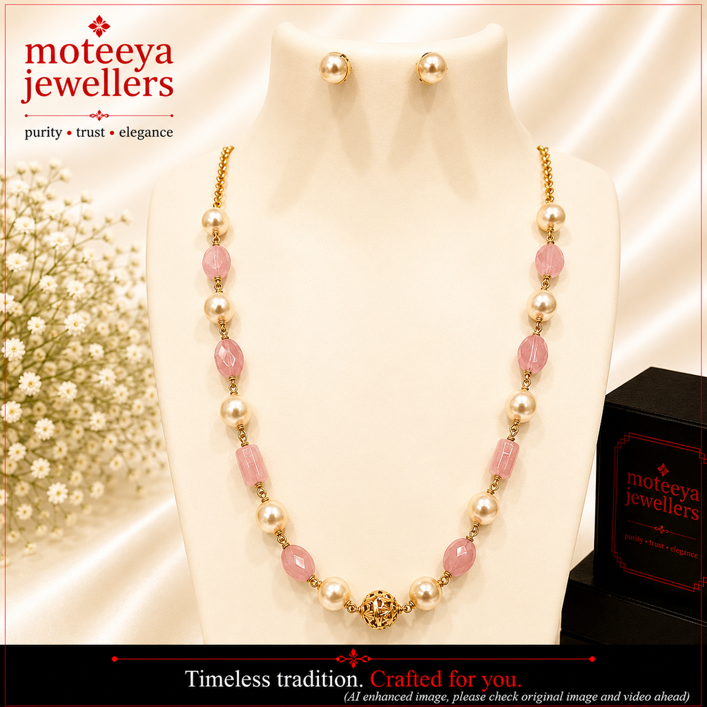 Pink beads and moti Necklace N1123 1123