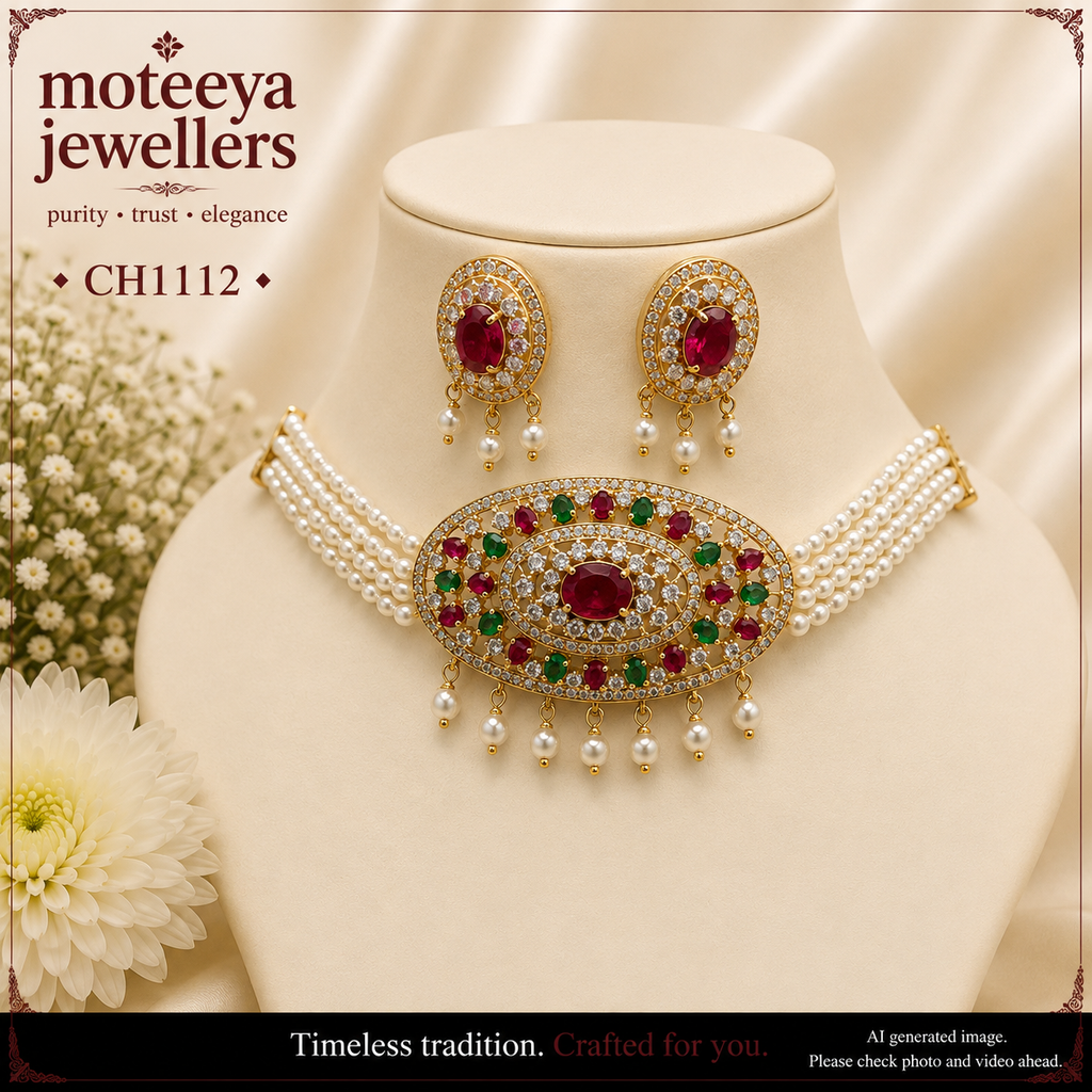 AD and pearl oval Choker CH1112