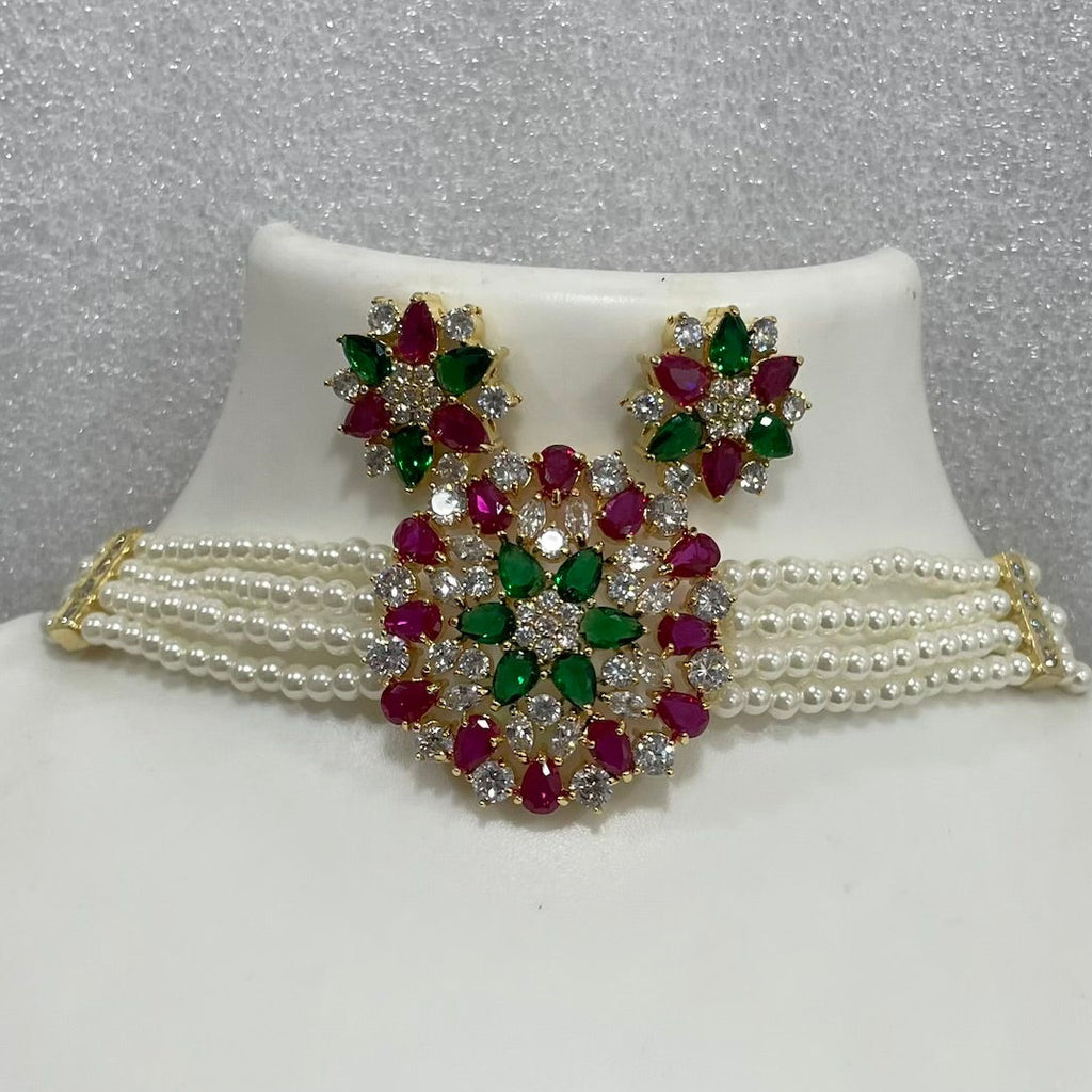 Red green white AD chakra choker CH1119