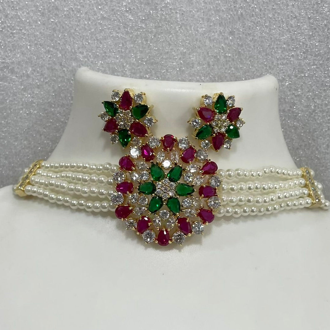 Red green white AD chakra choker CH1119