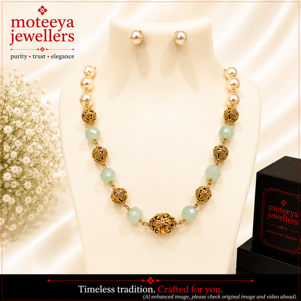 Chain Necklace with moti and beads N1118 1118
