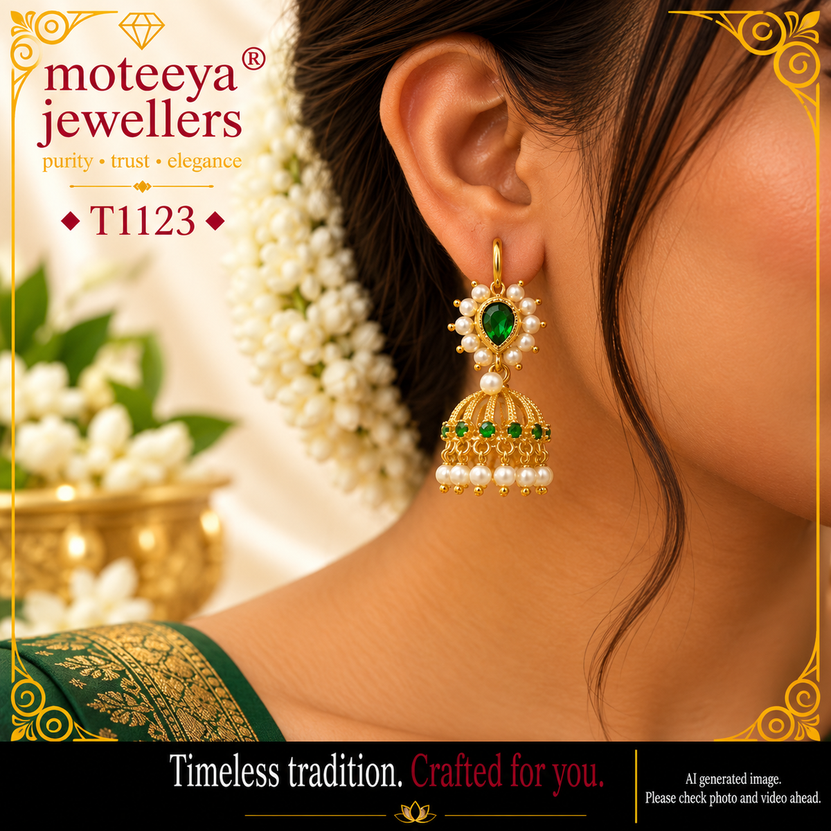 Green and pearl zumkas T1123 1123