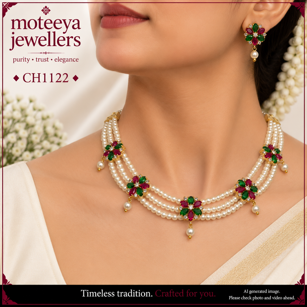 AD and pearl flower Choker CH1122