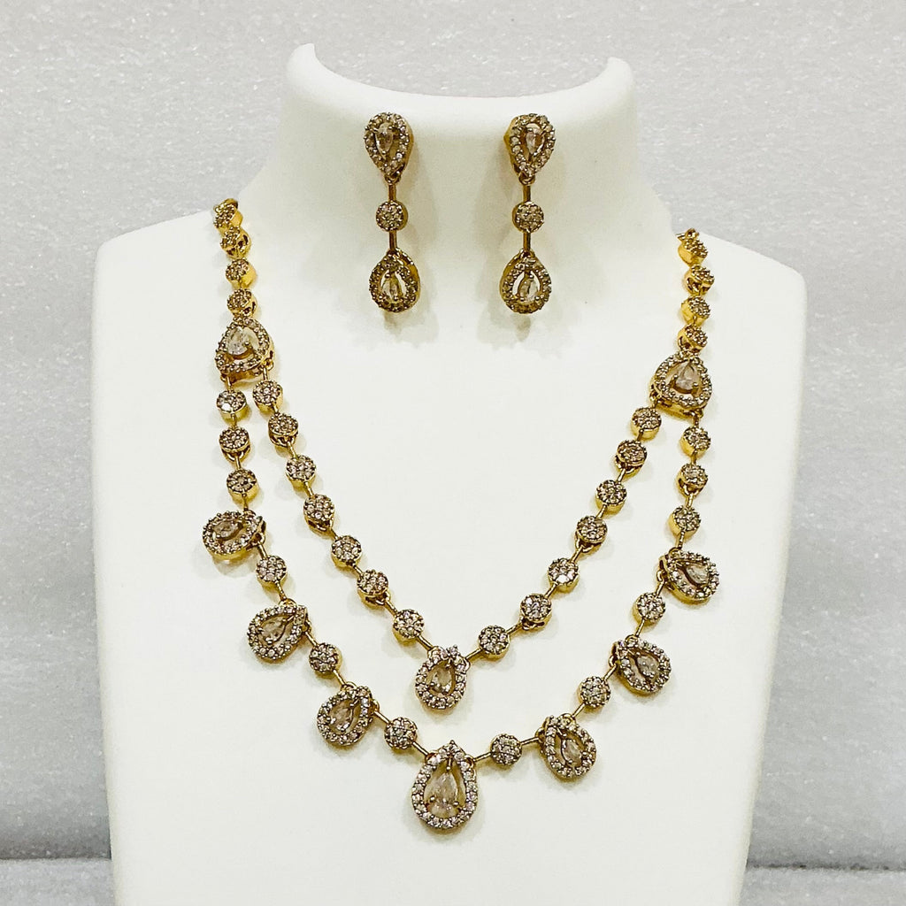 Two Layered Delicate White AD  Necklace Set m494 494