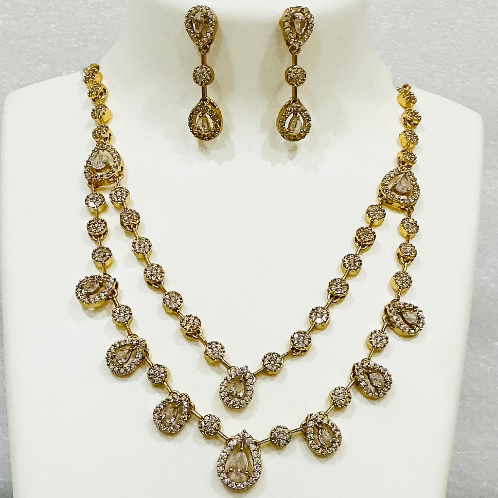Two Layered Delicate White AD  Necklace Set m494 494