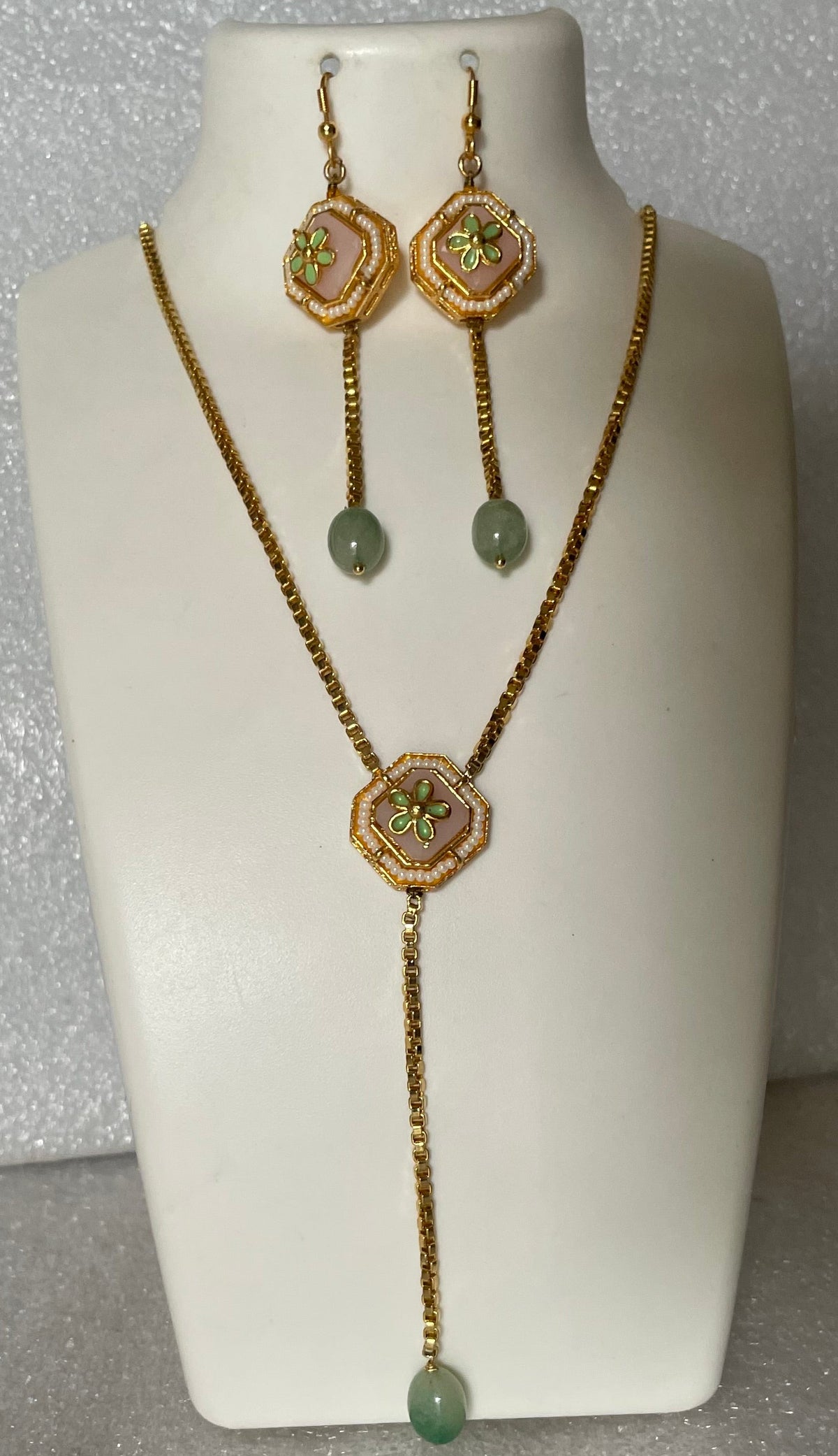 Pink stone chain necklace L1134 1134
