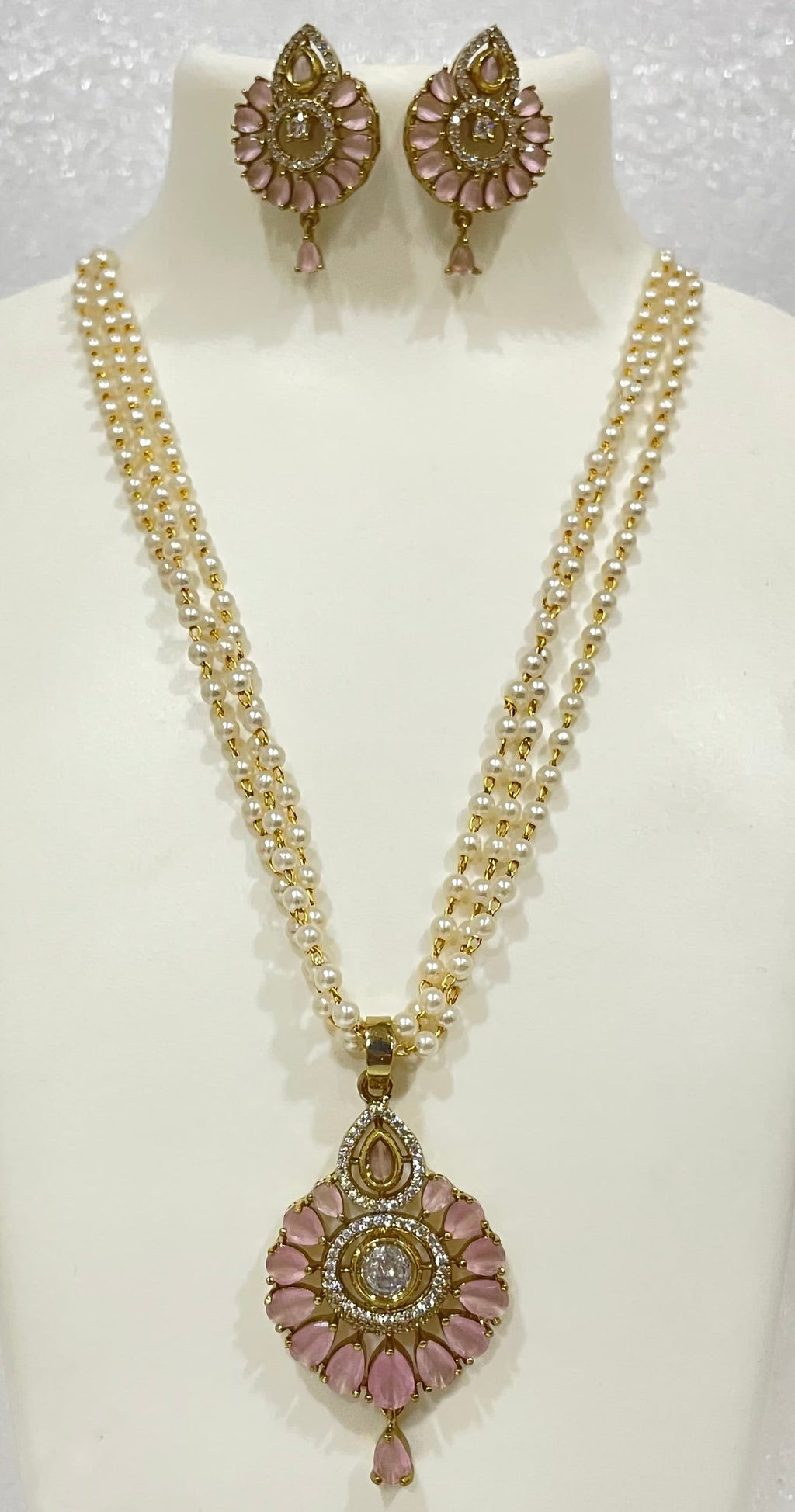 Leaf shaped AD Locket Set with Pearl strands L1103 1103
