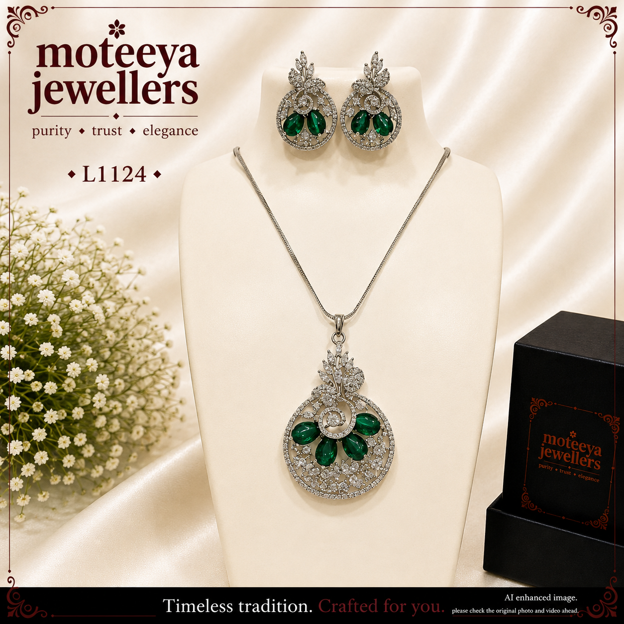 AD silver finish locket set L1124 1124