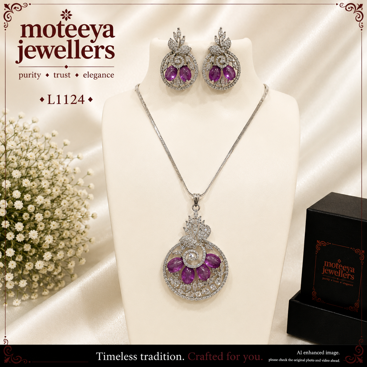AD silver finish locket set L1124 1124