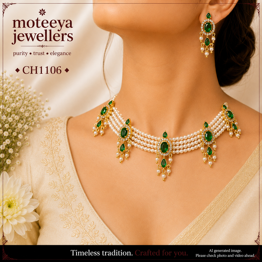 Green AD and Pearl Choker CH1106
