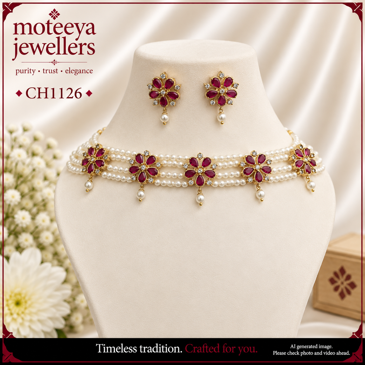 Red flower choker CH1126