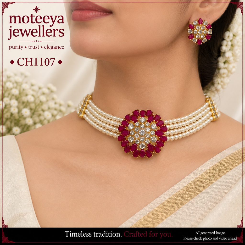 AD and Pearl Flower petal Choker CH1107