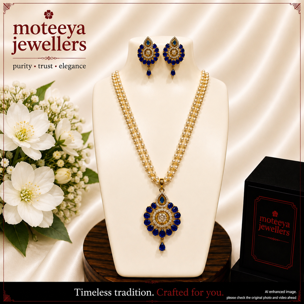 Leaf shaped AD Locket Set with Pearl strands L1103 1103
