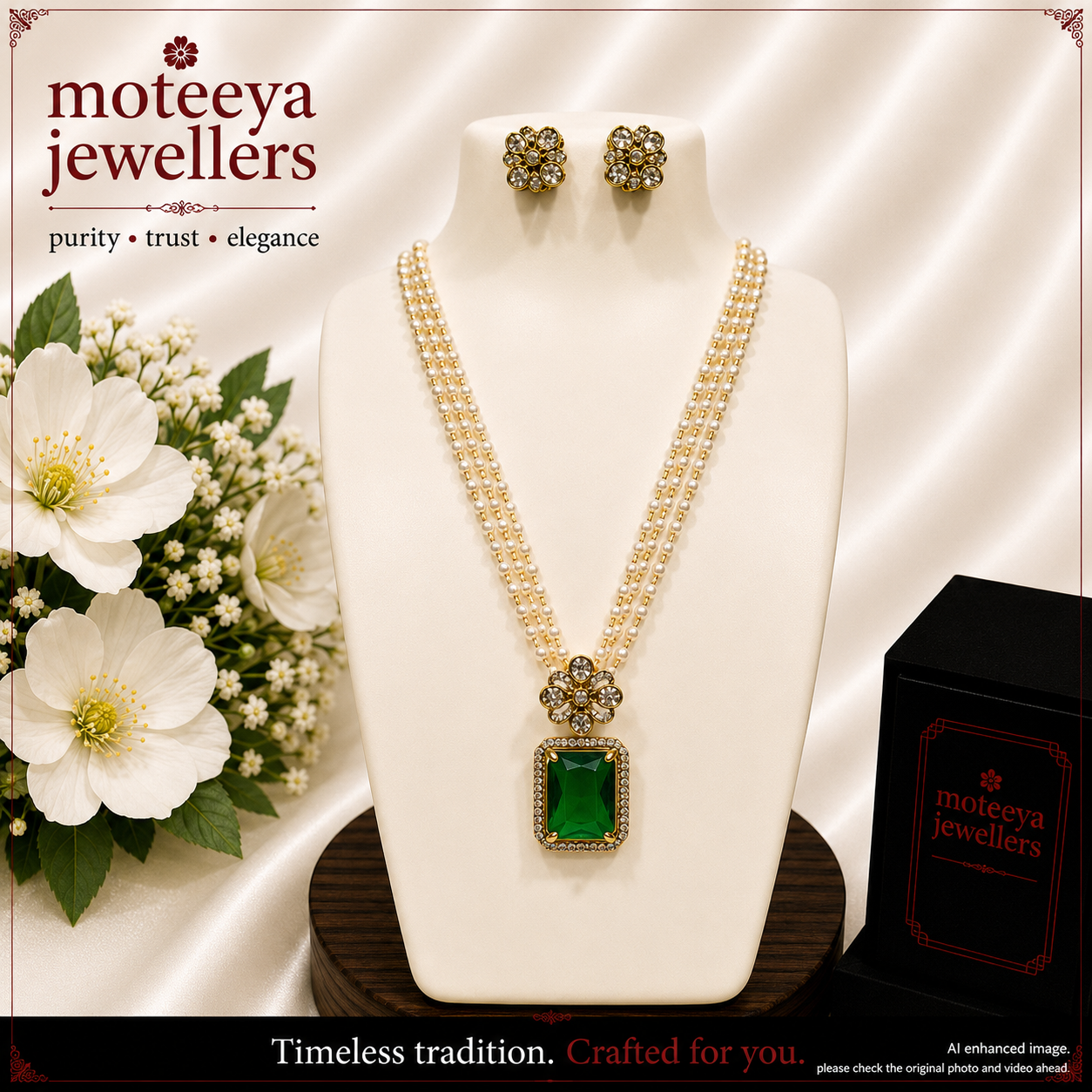 AD single stone locket set with pearl strands L1105 1105