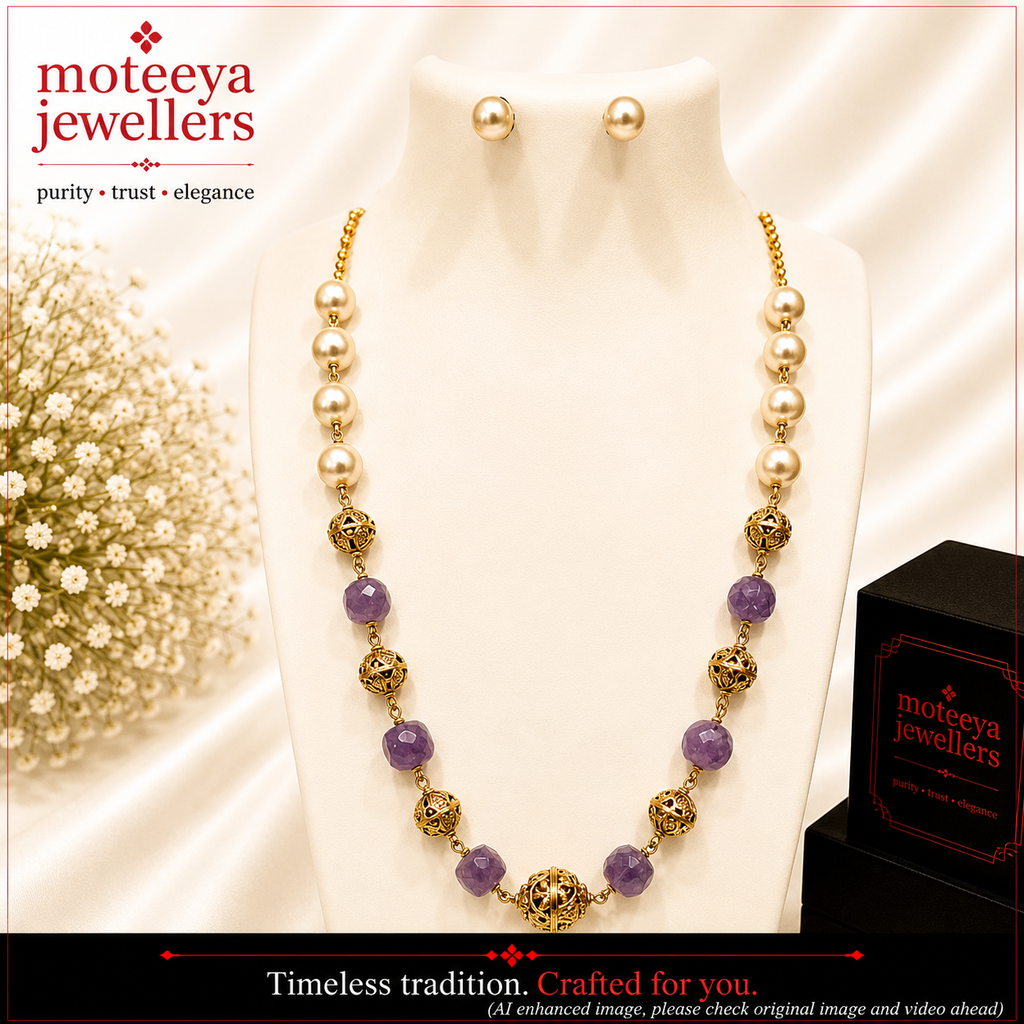 Chain Necklace with moti and beads N1118 1118