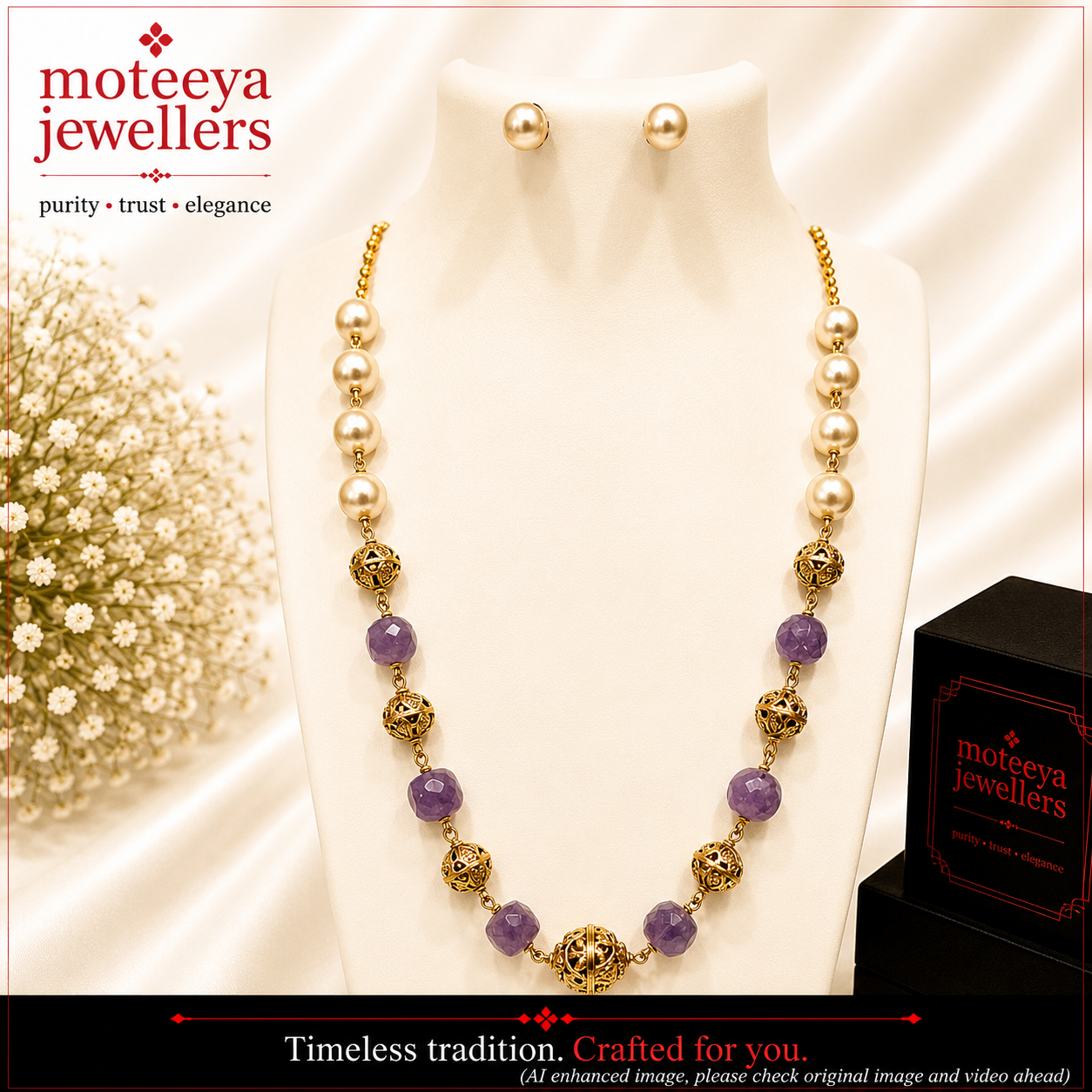 Chain Necklace with moti and beads N1118 1118